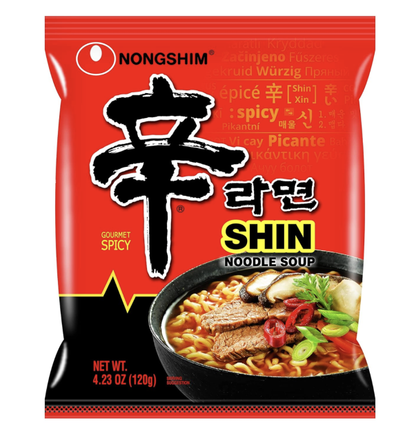 Nongshim Ramen Noodles, Gourmet Instant Ramen, Premium Microwavable Noodle Soup, Spicy Shin, 4.23 Ounce (Pack of 20)